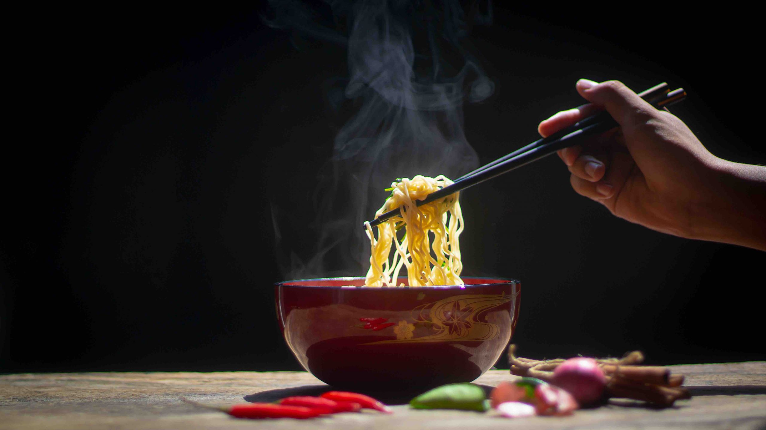 Hot,Soup,Noodles,With,Smoke,On,The,Table,In,A