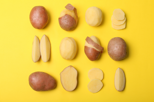 Flat,Lay,Composition,With,Fresh,Organic,Potatoes,On,Color,Background