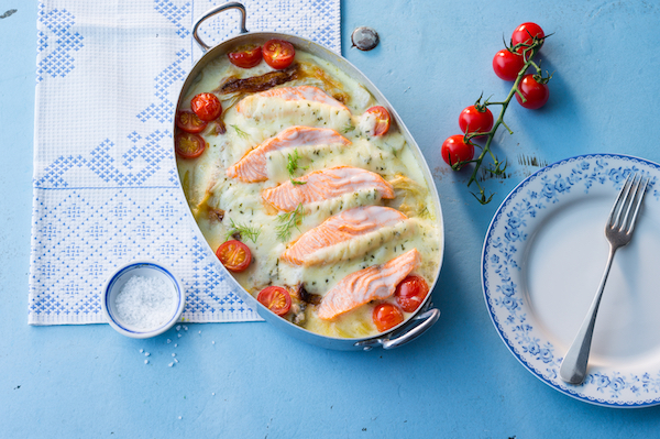 Gratinated,Salmon,And,Fennel,Baked,In,The,Gratin,Dish