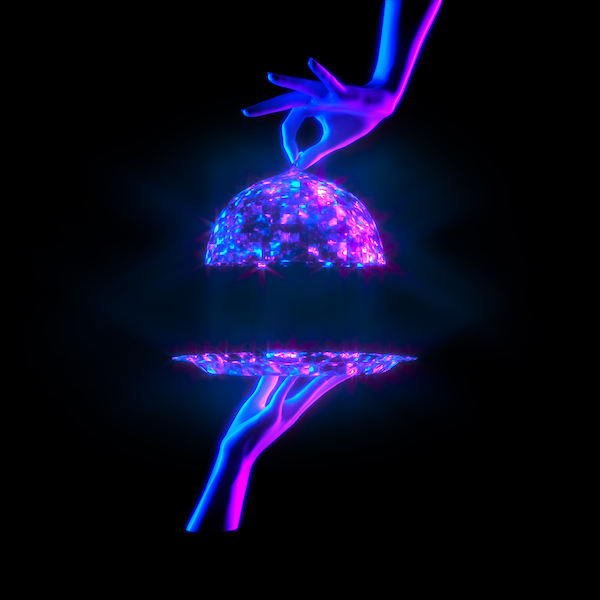 Neon,Duotone,Glowing,Dish,With,Lid,Holding,Hands,Isolated,,Opened