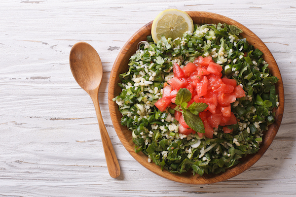 Tabbouleh,Salad,In,A,Wooden,Bowl,On,The,Table.,Horizontal