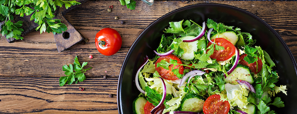 Salad,From,Tomatoes,,Cucumber,,Red,Onions,And,Lettuce,Leaves.,Healthy