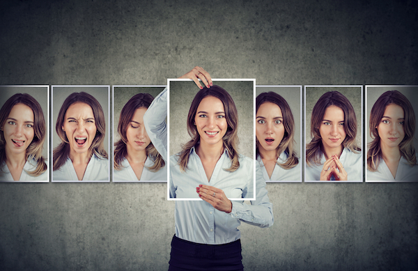 Young,Masked,Woman,Expressing,Different,Emotions