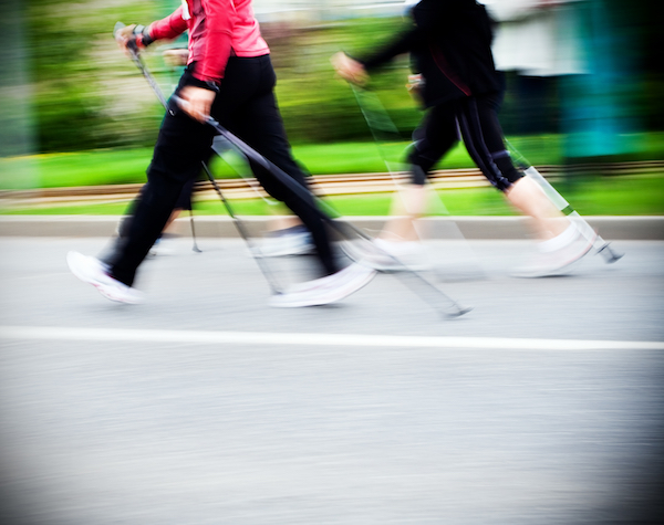 Woman,Nordic,Walking,Race,On,City,Streets.,Walkers,In,Marathon