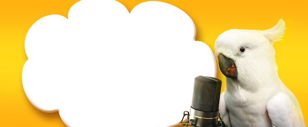 Talking,Parrot,Bird,With,A,Microphone.,Advertising,Concept,With,Speech