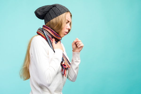 Cold,And,Flu.,Portrait,Of,Beautiful,Teen,Girl,With,Cough
