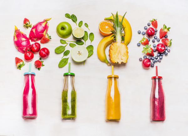 Assortment,Of,Fruit,And,Vegetables,Smoothies,In,Glass,Bottles,With