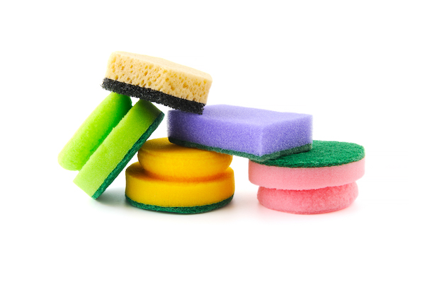 Various sponges for cleaning and dishwashing.