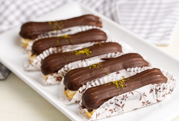 Traditional french eclairs with chocolate.