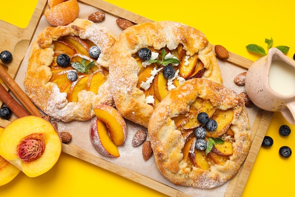 Fruit galette, composition for tasty food concept, top view